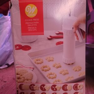 Wilton White Cookie Press with Red Accents